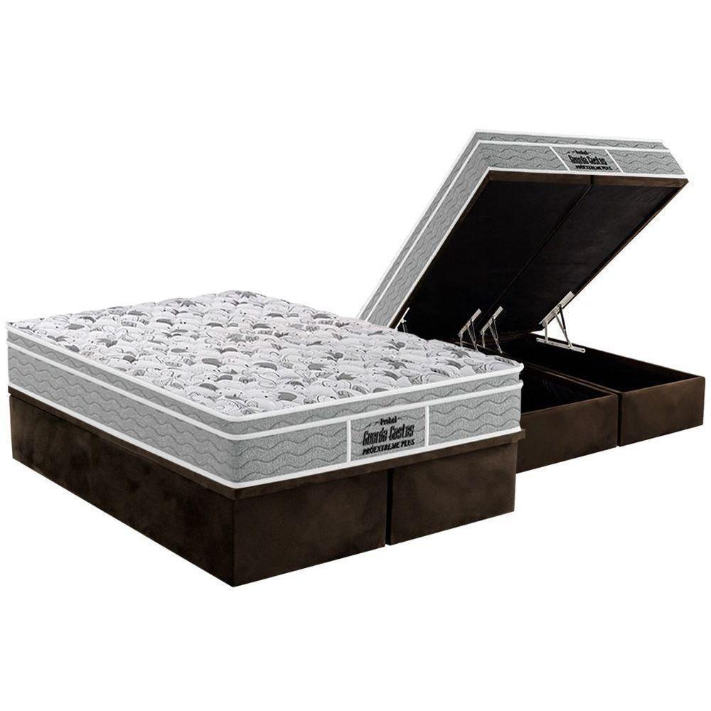 Cama Box Baú Queen: Colchão Espuma Probel D45 / EP Guarda Costas PróExtreme Plus + Base CRC Suede Brown(158x198) - 1