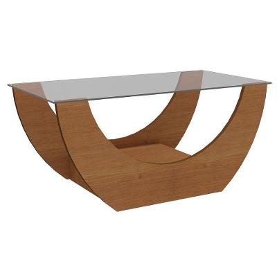 Mesa De Centro Curavada Com Tampo De Vidro Guaira Cinamomo