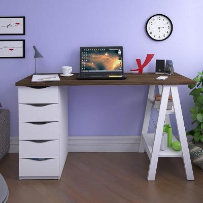 Escrivaninha Com 5 Gavetas Minnesota Nogal Branco