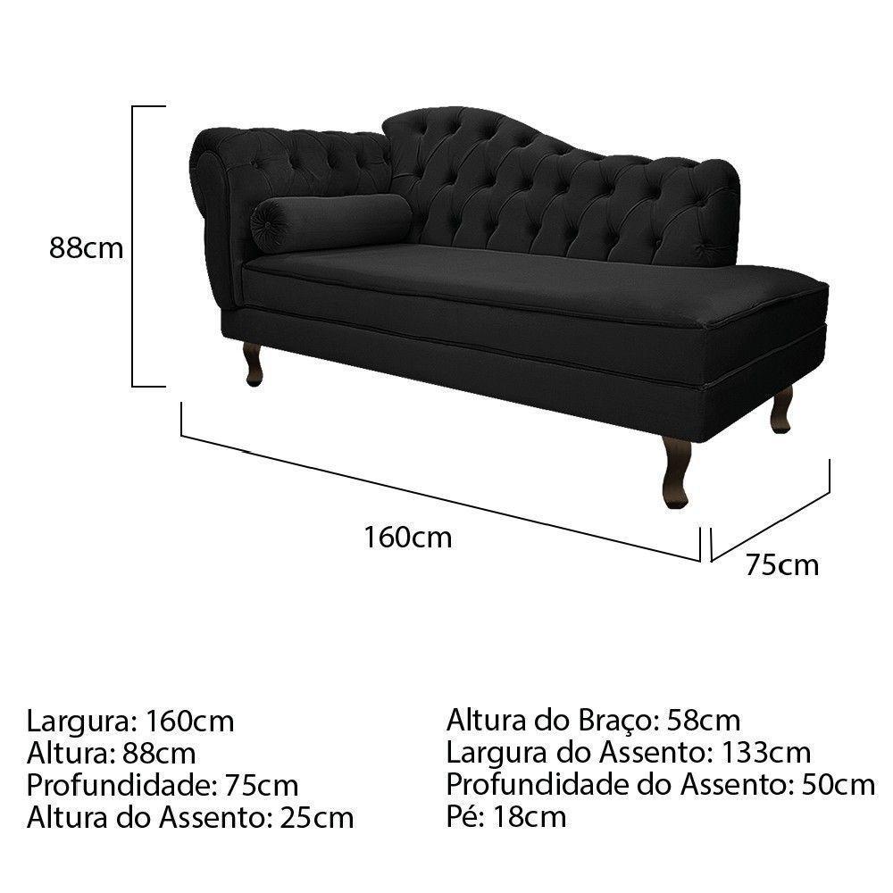 Recamier Diana 160cm Lado Direito Suede Preto - 4