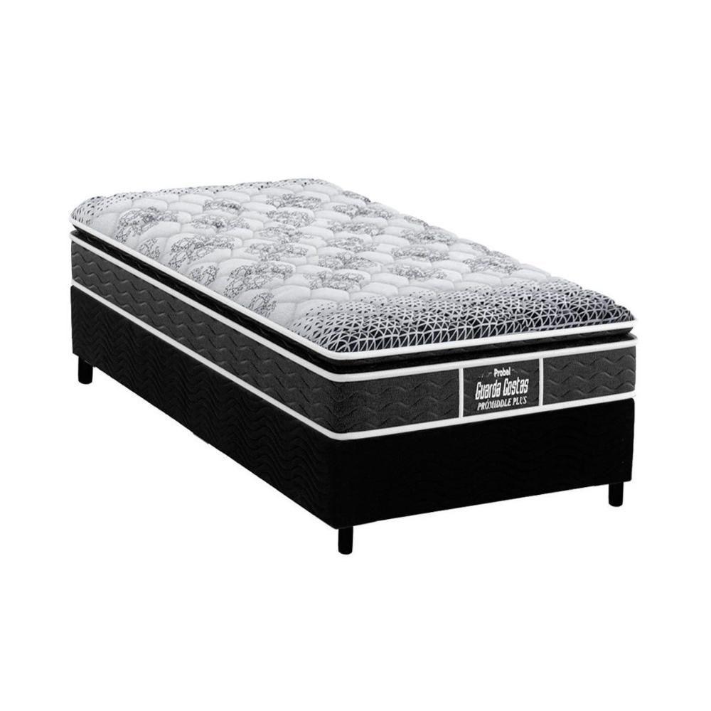 Cama Box Solteiro: Colchão Ortopédico Probel D28/EP Anatômico Guarda Costas Prómiddle Plus + Base CRC Suede Black(88x188) - 1