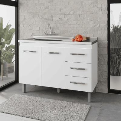 Balcão De Pia Para Cozinha 2 Portas 3 Gavetas Branco