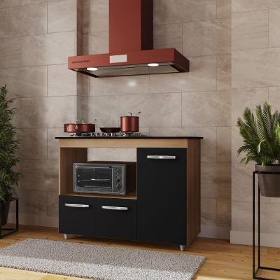 Armário Balcão Para Cooktop Com Nicho Forno Savana Preto