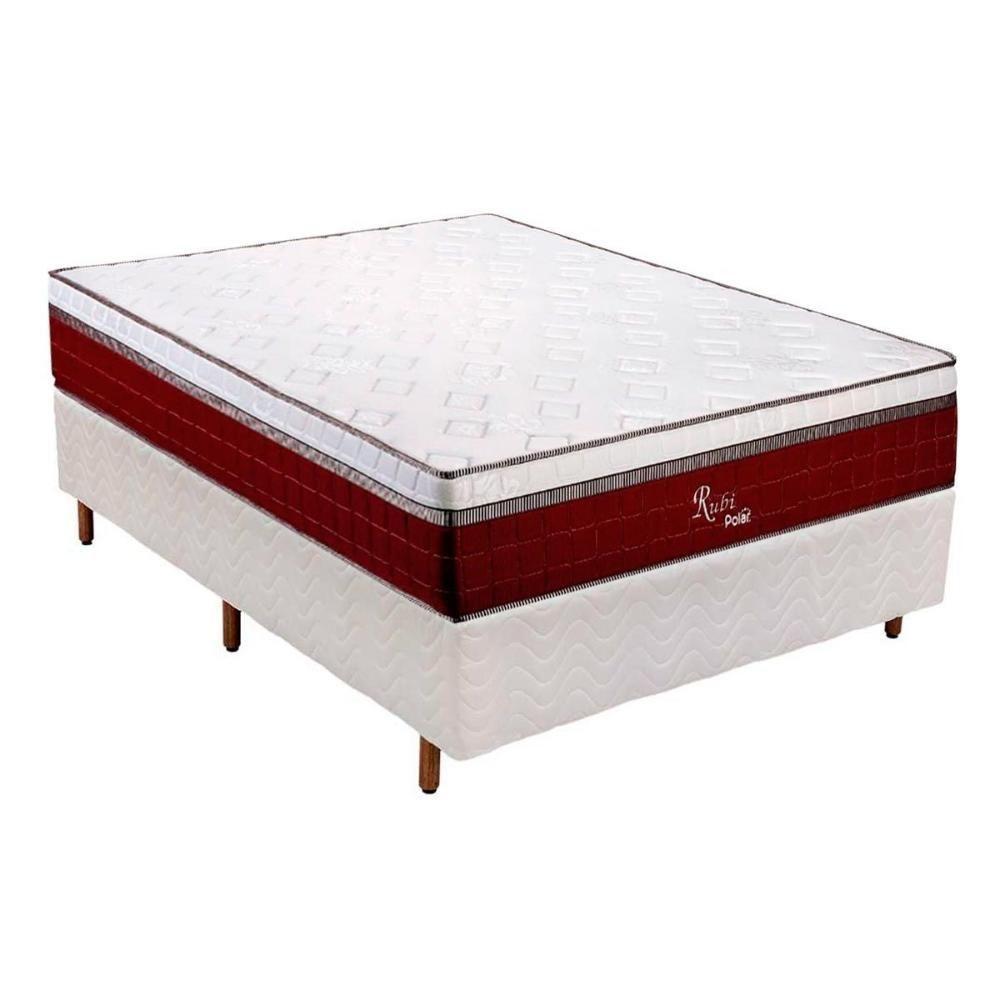 Cama Box Casal: Colchão Molas MasterPocket Ensacadas Polar   Rubi + Base CRC Rústico Branco(138x188) - 1