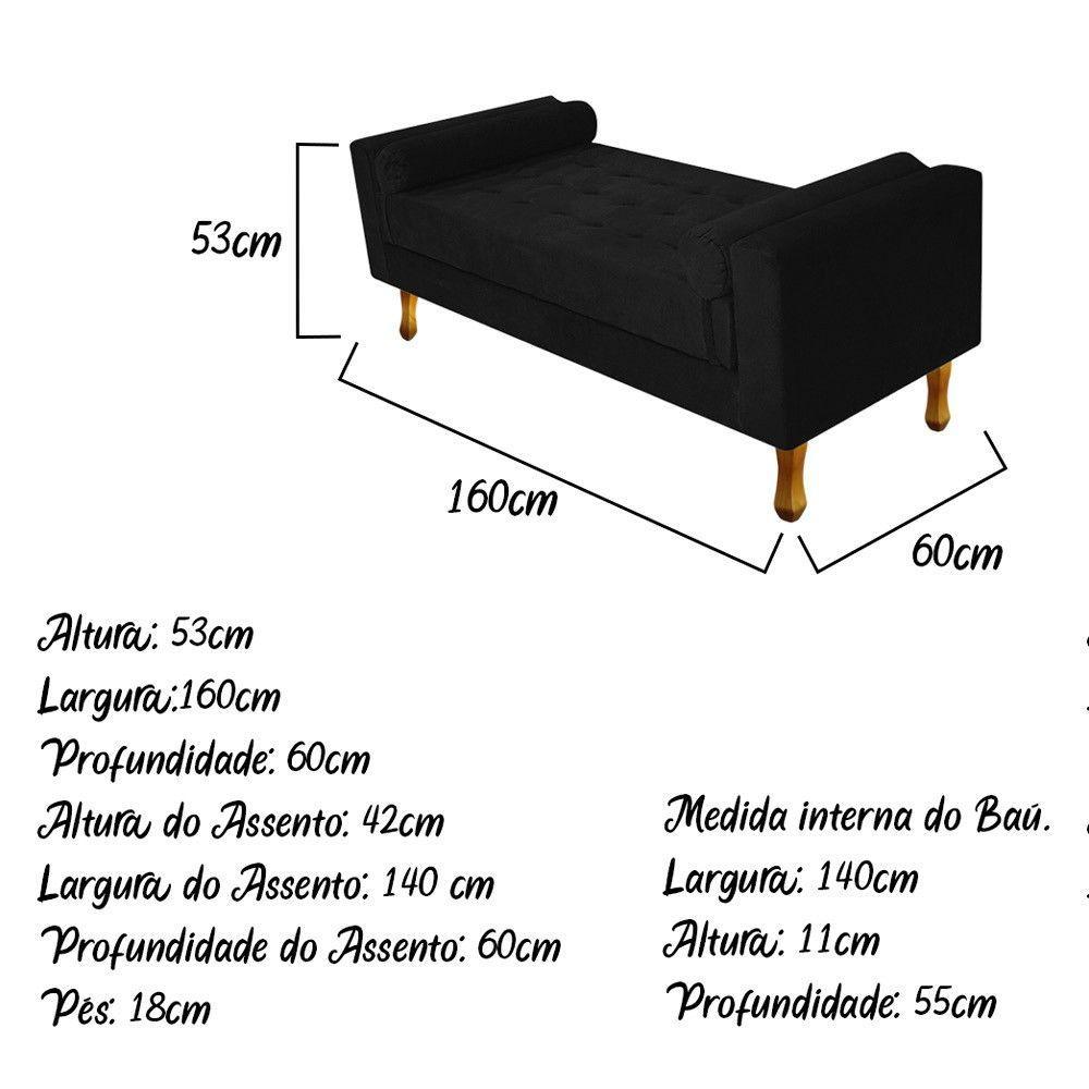Recamier Baú Félix Queen Size 160cm Suede Preto - 4