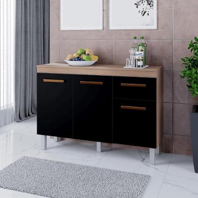 Armário Balcão Para Cozinha 3 Portas Savana Preto