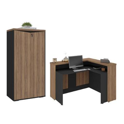 Balcão Para Secretária E Armário Aratiba Nogal Preto