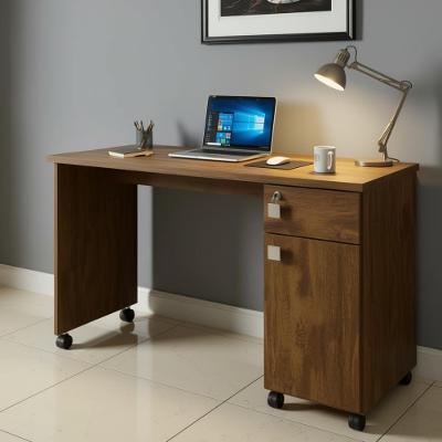 Mesa Escrivaninha Para Escritorio 135cm Com Rodinhas Canela