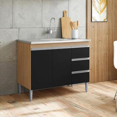 Balcao De Cozinha Florida 2pt 1m Amendoa Preto