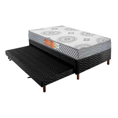 Cama Box C/Auxiliar Solteiro: Colchão Espuma Polar D28 Pérola Gray + Base Crc Rústico Black(88X188)