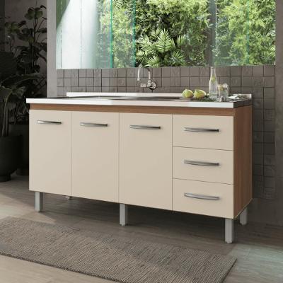 Gabinete De Cozinha Para Pia 3 Portas 3 Gavetas Savana Off White