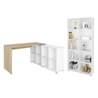 Conjunto Escrivaninha E Estante Ratisbona Carvalho Branco