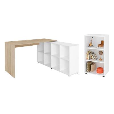 Conjunto Escrivaninha E Estante Herne Carvalho Branco