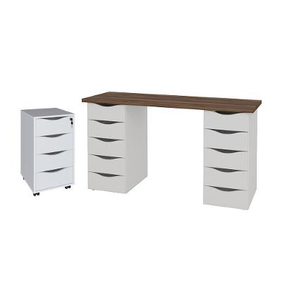 Conjunto Escrivaninha E Gaveteiro Huddersfield Nogal Branco