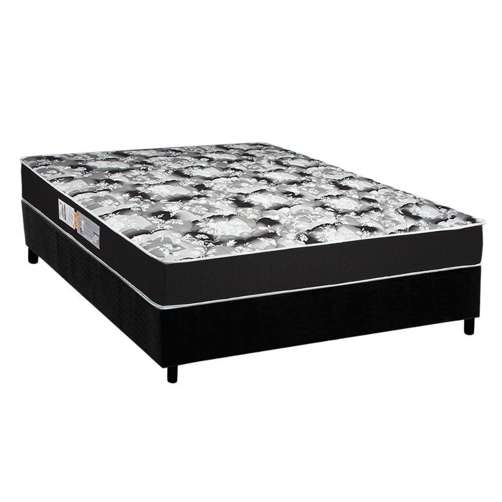 Cama Box Casal: Colchão Espuma Luckspuma D45 Gran Luck Pro + Base CRC Suede Black(138x188) - 1