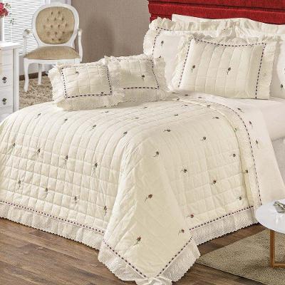 Kit Cobre Leito Felicitá Casal Queen 9 Peças Percal 200 Fios 100% Algodão Bordado - Branco