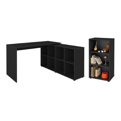 Conjunto Escrivaninha E Estante Herne Preto