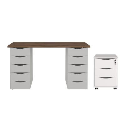 Conjunto Escrivaninha E Gaveteiro Rostock Nogal Branco