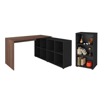 Conjunto Escrivaninha E Estante Herne Ipê Preto