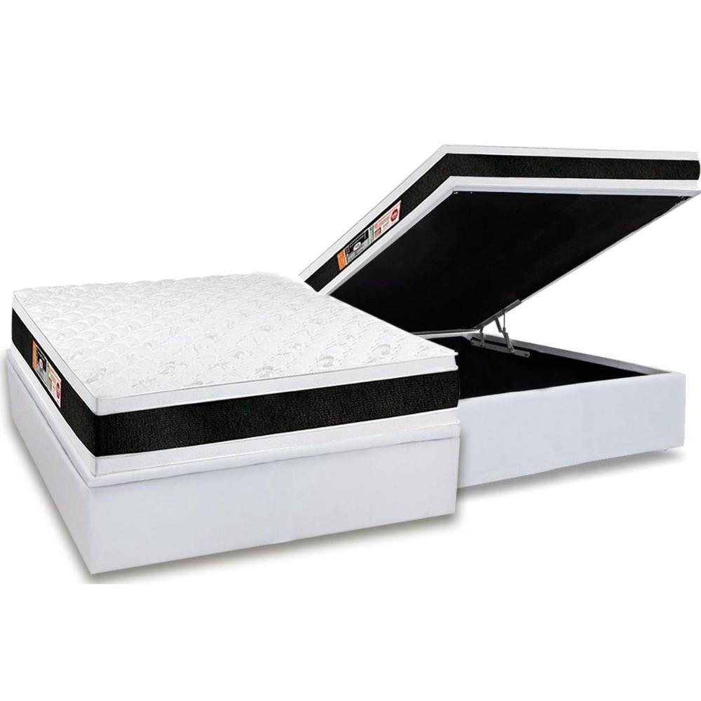 Cama Box Baú Casal: Colchão Espuma Castor D45 Black e White Air Double Face + Base CRC Courano White(138x188) - 1