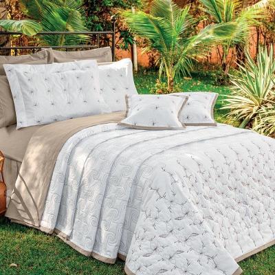 Kit Cobre Leito Istambul Casal Queen 5 Peças Percal 100% Algodão Bordado - Branco