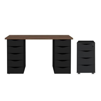 Conjunto Escrivaninha E Gaveteiro Erfurt Nogal Preto