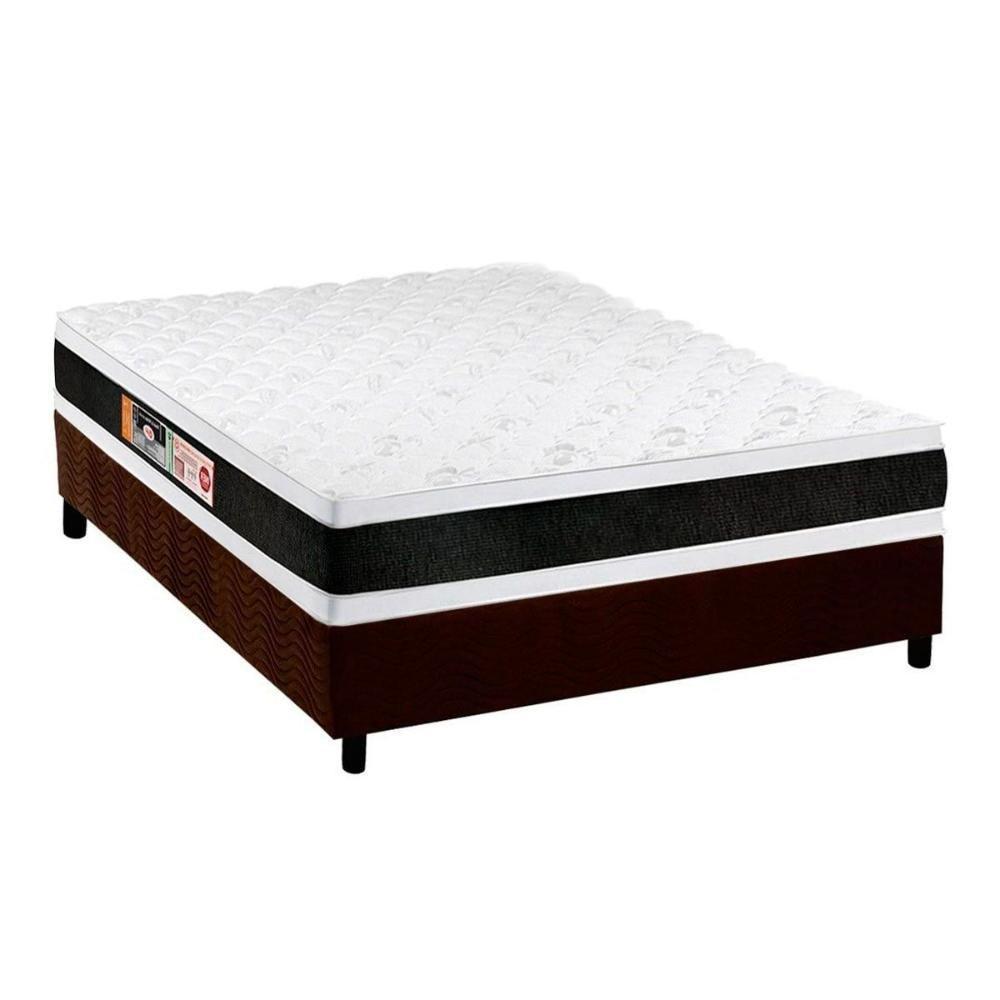 Cama Box Casal: Colchão Espuma D45 Castor Black e White AIR Double Face + Base CRC Suede Brown(138x188) - 1