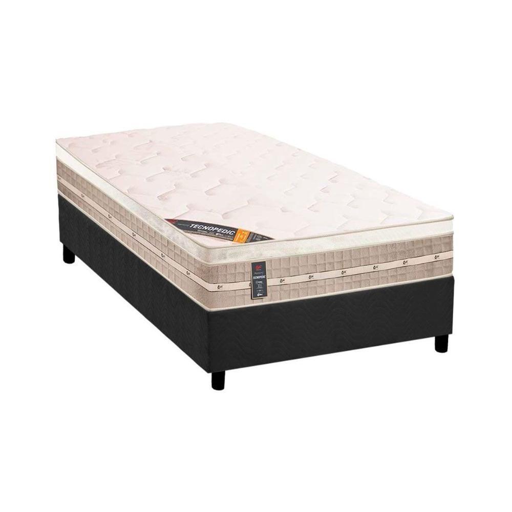 Cama Box Solteiro: Colchão Molas Castor Bonnel Premium Tecnopedic + Base CRC Suede Gray(88x188) - 1
