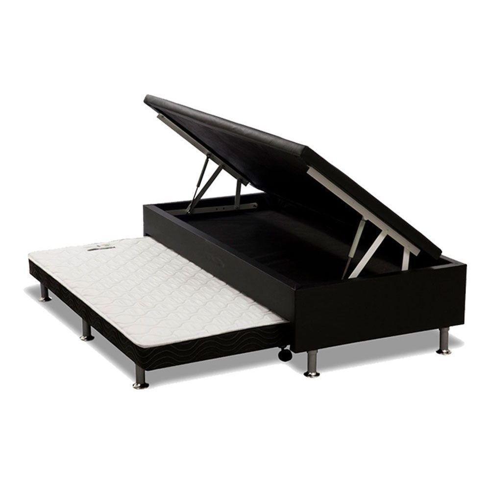 Cama Box Baú c/Auxiliar Solteiro: Colchão Anatômico Paropas D33 Confort Ultra Firme Euro Pillow + Base CRC Courano Black(88x188) - 3