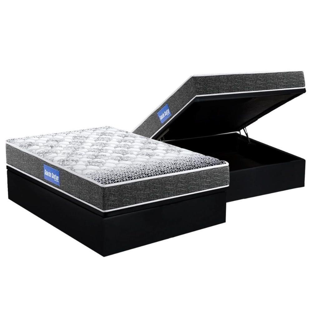 Cama Box Baú Casal: Colchão Espuma Probel D23 Guarda Costas Super Resistente + Base CRC Suede Black(138x188) - 1