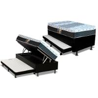 Cama Box Baú c/Auxiliar Solteiro: Colchão Molas Castor Bonnel System Class + Base CRC Courano Black(88x188) - 1