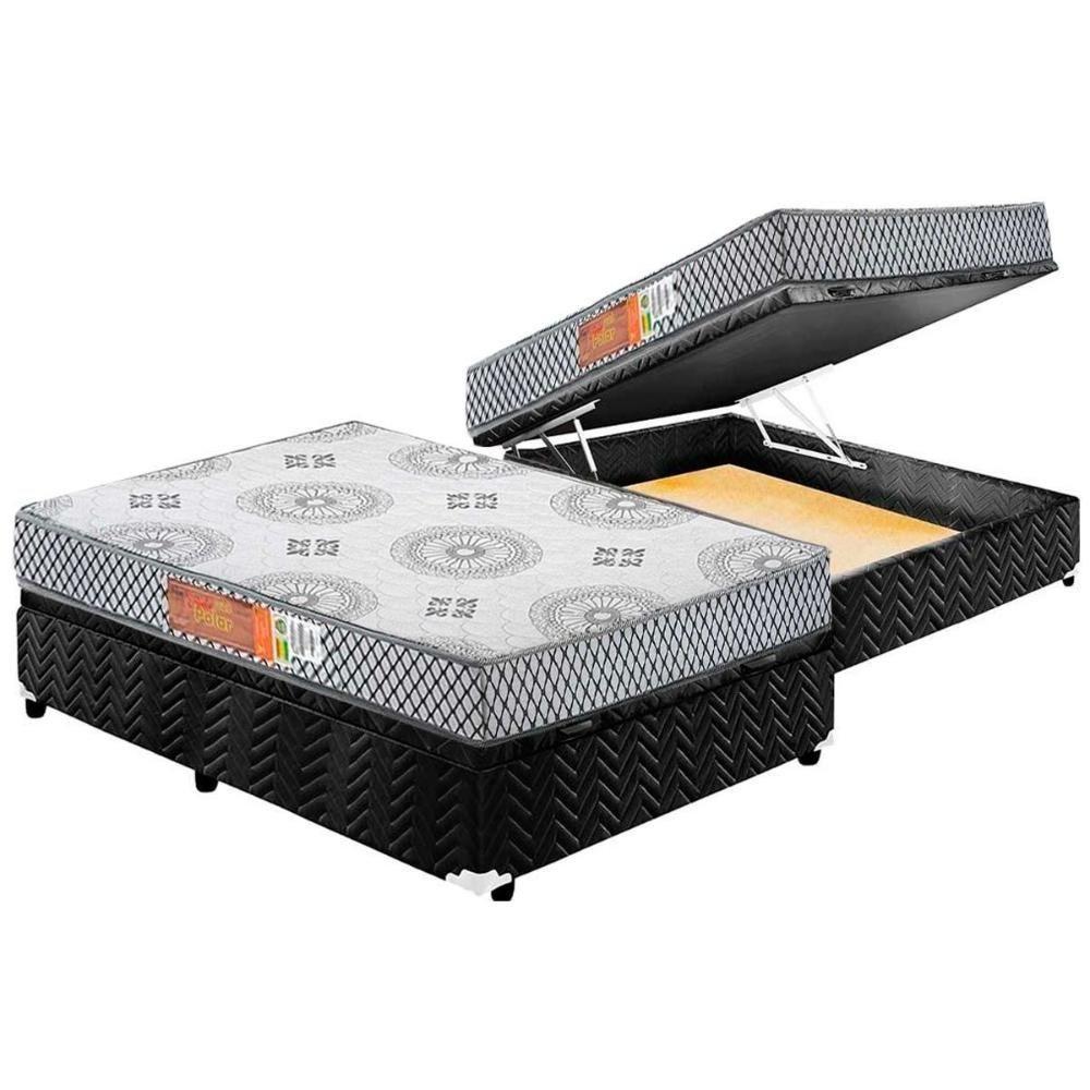 Cama Box Baú Casal: Colchão Espuma Polar D28 Pérola + Base CRC Suede Black(138x188) - 1
