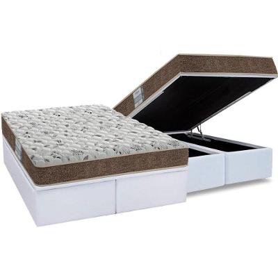 Cama Box Baú King: Colchão Espuma D45 Probel Prodormir Advanced + Base Crc Courano White(193X203)