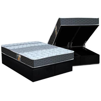 Cama Box Baú Queen: Colchão Molas Bonnel Castor Class Slim Double Face + Base Black(158X198)