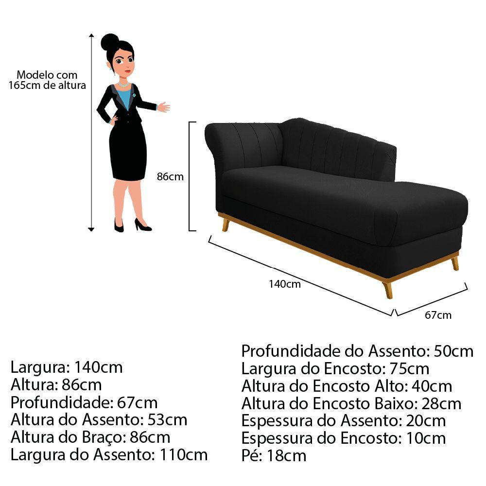 Recamier Vanessa 140cm Lado Esquerdo Suede Preto Doce Sonho - 3