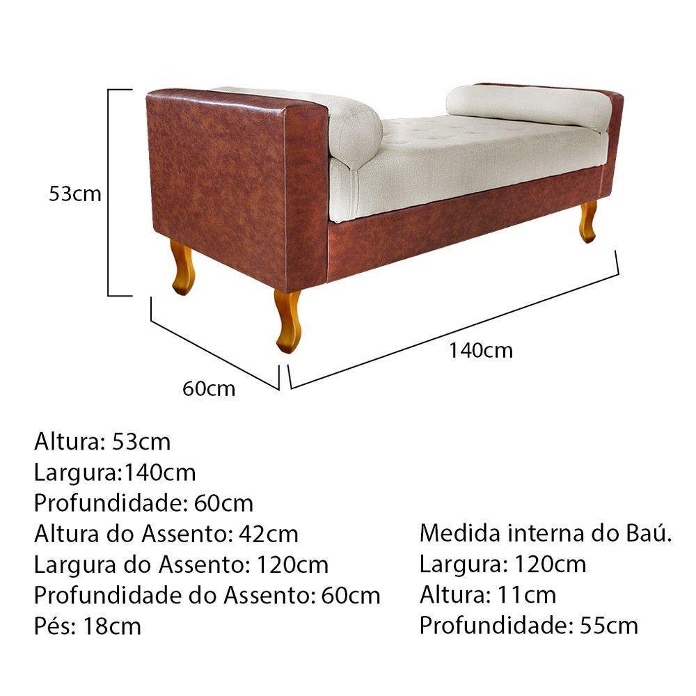 Recamier Félix Casal 140cm Corano Nozes E Linho Bege - Doce Sonho Móveis - 8