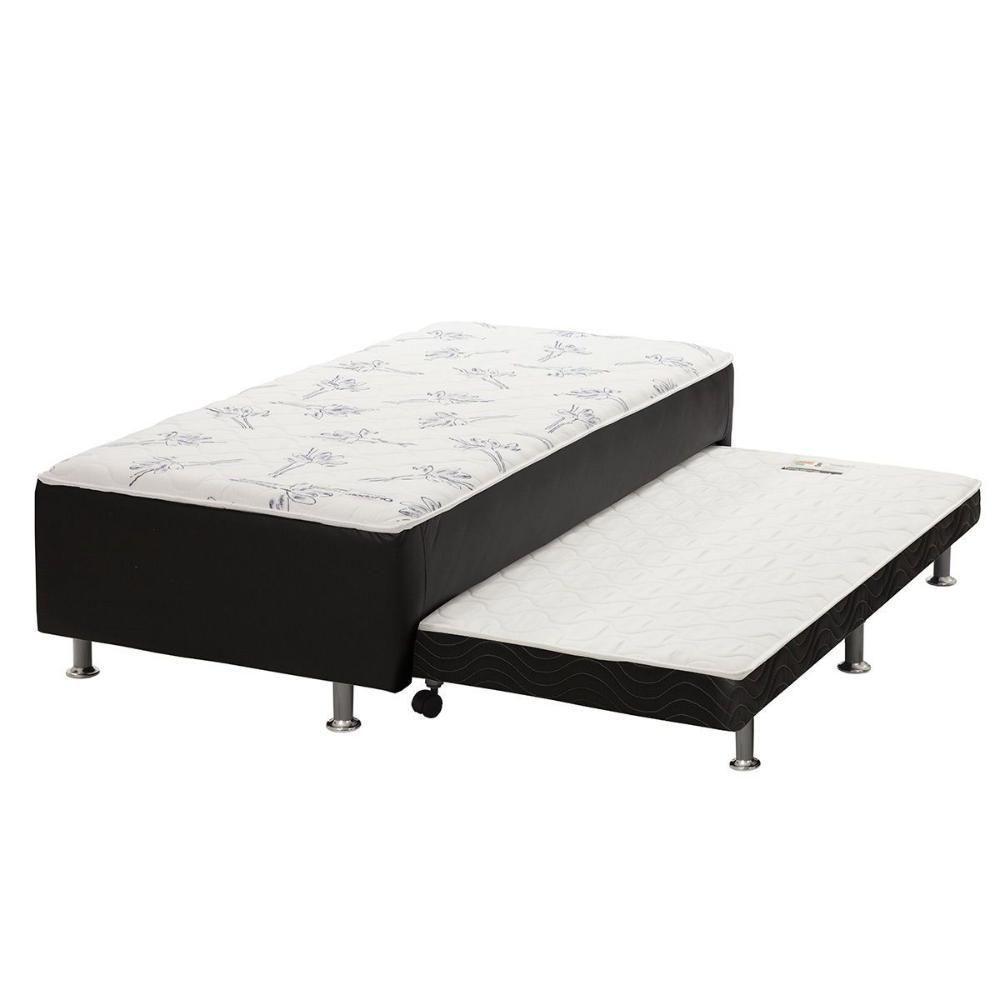 Cama Box C/Auxiliar Conjugado Solteiro: Colchão Ortopédico Courano Nero Black (88X188) Ortobom - 1