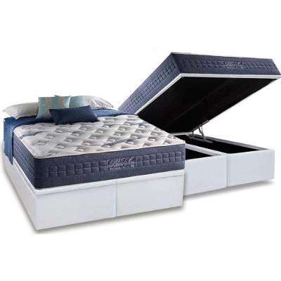 Cama Box Baú King: Colchão Molas Anjos Master Enadas Blue Sea + Base Branco(193X203)