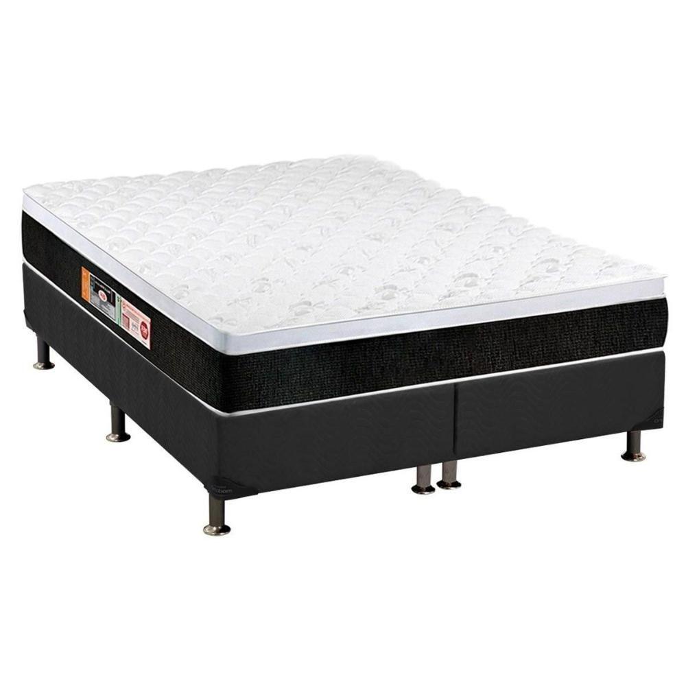Cama Box Queen: Colchão Espuma D45 Castor Black e White AIR + Base CRC Suede Gray(158x198) - 1