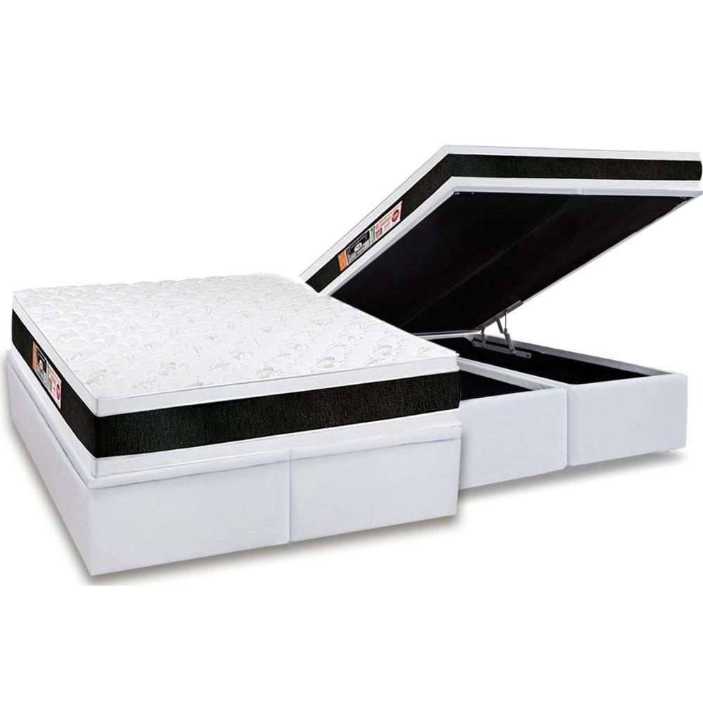 Cama Box Baú Queen: Colchão Espuma Castor D45 Black e White Air Double Face + Base CRC Courano White(158x198) - 1