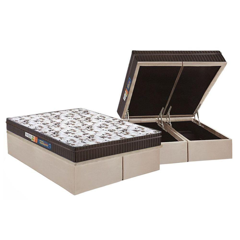 Cama Box Baú Queen: Colchão Espuma Polar D28 / EP Orthoface Class + Base CRC Suede Clean(158x198) - 1