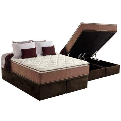 Cama Box Baú Queen: Colchão Anatômico Anjos D28 / AG65 Star Pillow Top + Base CRC Suede Brown(158x198)