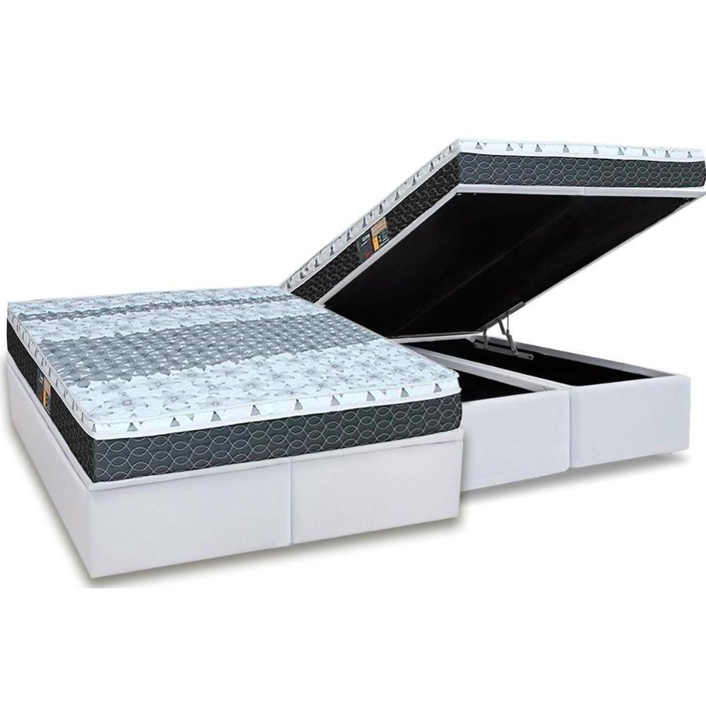 Cama Box Baú King: Colchão Molas Bonnel Castor System Class One Face + Base White(193X203) - 1