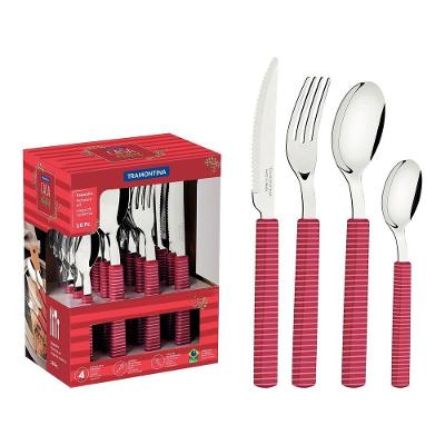 Faqueiro Tramontina Casa Natal Lâminas Inox Cabos Viva Magenta 16 Peças Tramontina