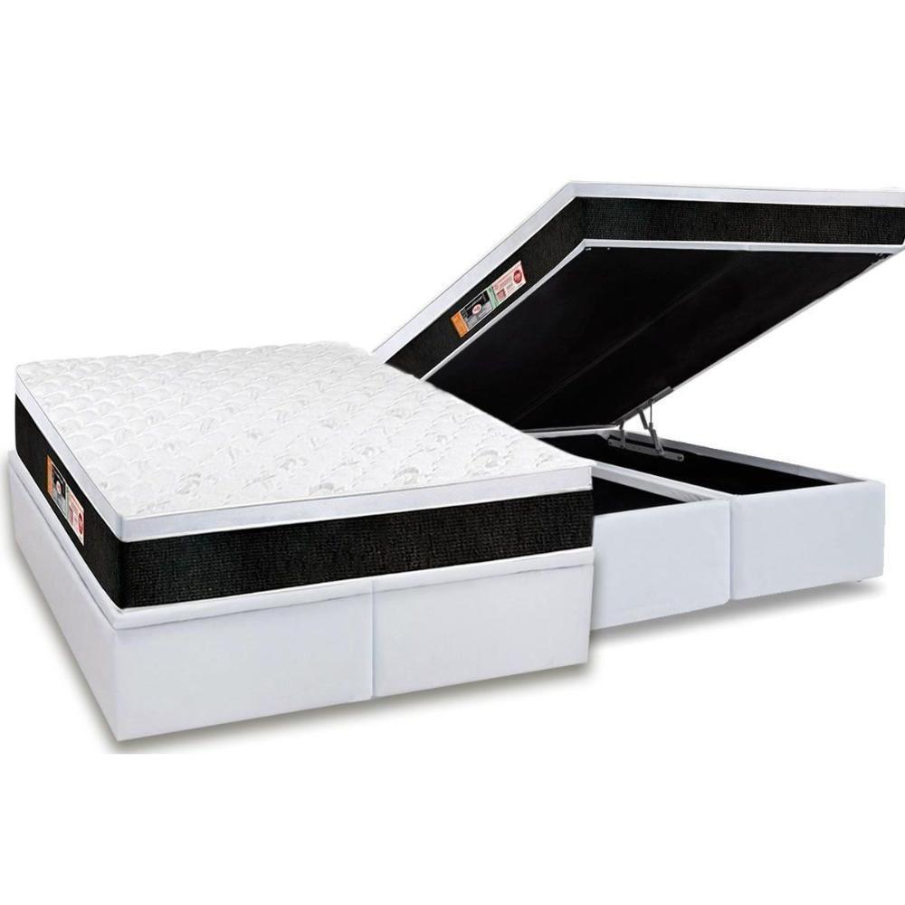 Cama Box Baú Queen: Colchão Espuma D45 Castor Black e White Air Euro Pillow + Base CRC Courano White(158x198) - 1