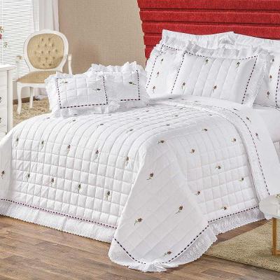 Kit Cobre Leito Felicitá Casal Queen 9 Peças Percal 200 Fios 100% Algodão Bordado - Marfim