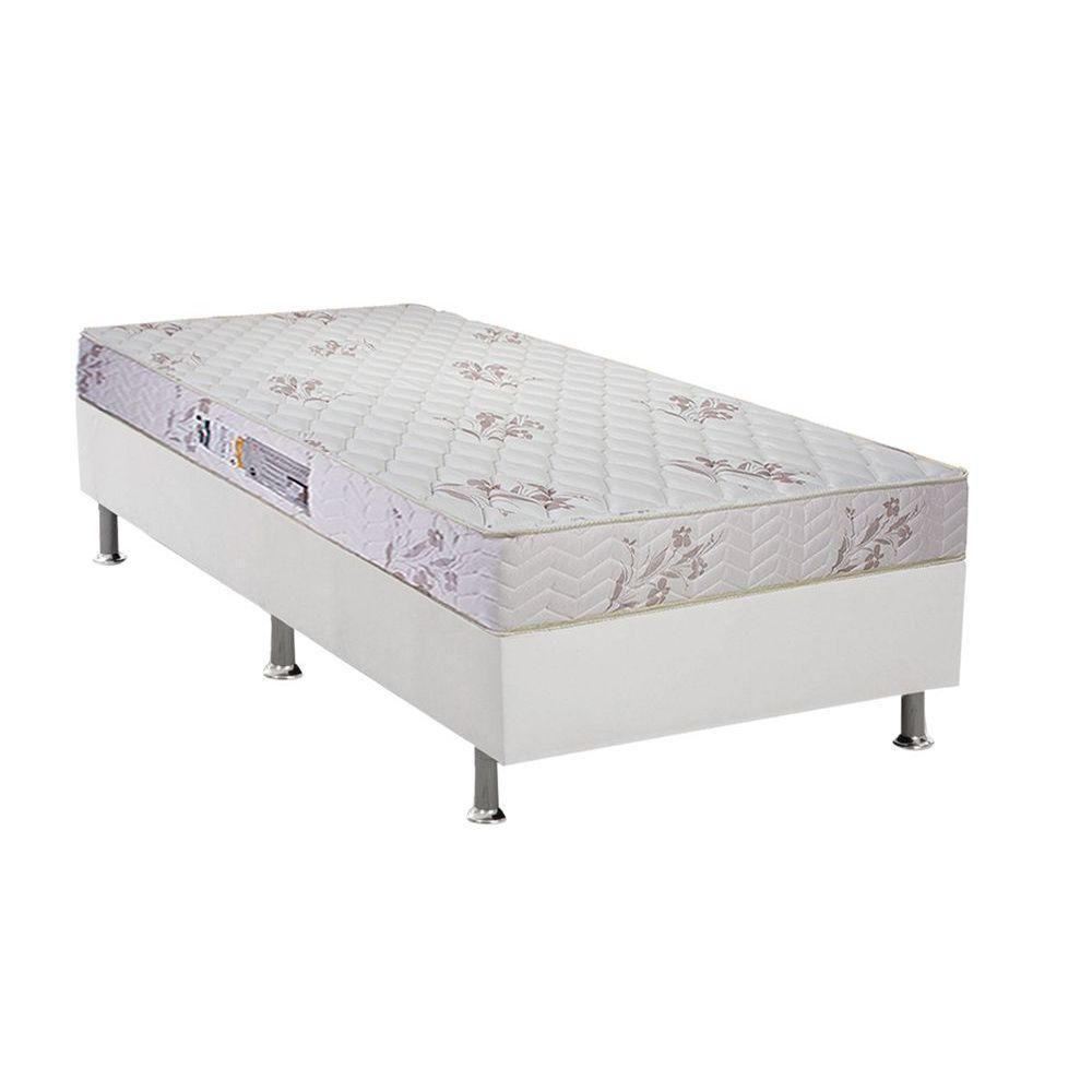 Cama Box Solteiro: Colchão Espuma D33 Luckspuma Supreme Floral + Base CRC Courano White(88x188) - 1