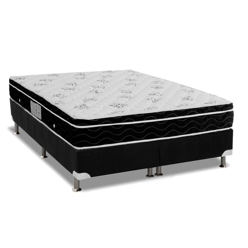 Cama Box Queen: Colchão Molas Ortobom Nanolastic Physical Spring + Base CRC Suede Black(158x198) - 1