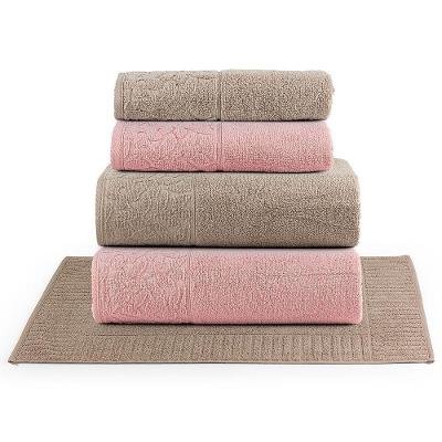 Jogo De Banho Blume Fio Penteado Jacquard 05 Peças 100% Algodão - Nuvem Rosa/amêndoa/amêndoa