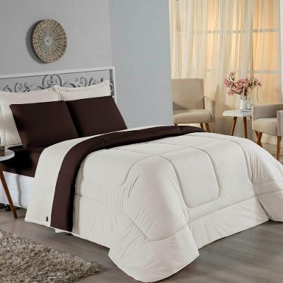 Edredom Casal Nobre 1 Peça Dupla Face 2,00m X 2,20m Malha 100% Algodão - Palha / Marrom